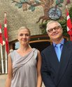 Kristina Risom Jespersen og Lars Østergaard på vej til festen i Aulaen på Aarhus Universitet.