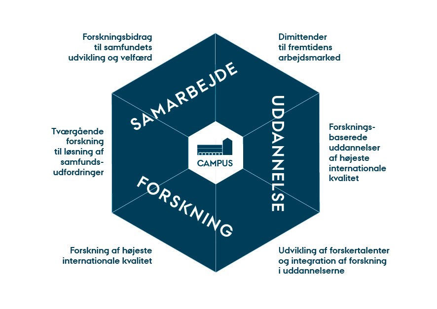 diagram over Strategien for Aarhus Universitet 2025 - forskning, samarbejde og uddannelse